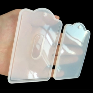 Two-piece set of transparent silicone molds for DIY epoxy resin card holders and pendants