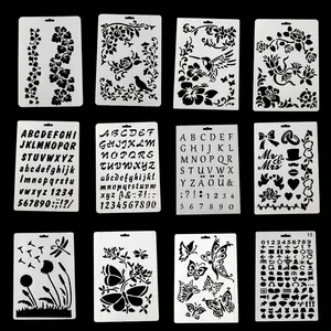 Stencil Cavo Per Pittura DIY Per Scrapbooking Journaling Plastica PET Modello Decorativo Design Fiore Uccello Alfabeto Numeri