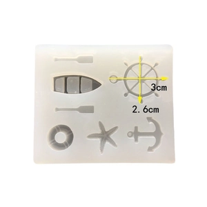 Marine themed silicone mold featuring rudder ship wheel anchor and starfish shapes