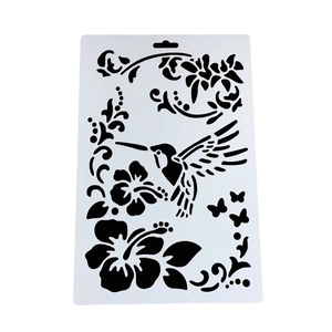 Stencil per pittura fai-da-te con motivi di colibrì e ibisco su PET bianco flessibile