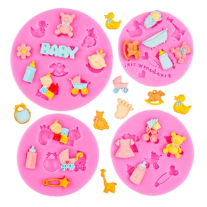 Baby Theme Silicone Fondant Mold Stroller Bear Bottle Shapes For Cake Decoration Chocolate Candy DIY Soap Flexible Baking Mold