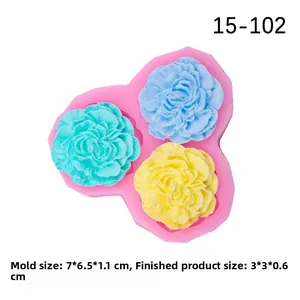Detail view of pink carnation silicone mold with size specs for fondant and cake DIY