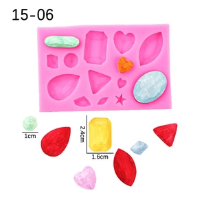 Pink silicone gemstone mold with heart and diamond shapes for fondant and resin crafts