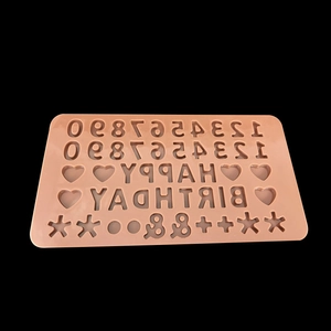Macro detail of brown silicone chocolate mold with numbers and happy birthday letters