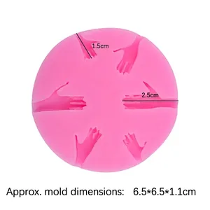 Pink silicone mold for DIY clay with various sized hand palm shapes on white background