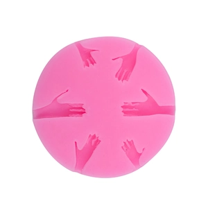 Pink silicone mold with 6 hand-shaped cavities for DIY clay, soap, and resin crafts