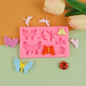 Pink silicone insect mold for DIY fondant and dragonfly or butterfly resin crafts