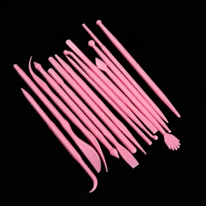 14Pcs Fondant Cake Decorating Tools Set Pink Plastic Sculpting Shaping Tools DIY Sugar Craft Clay Modeling Cake Tools