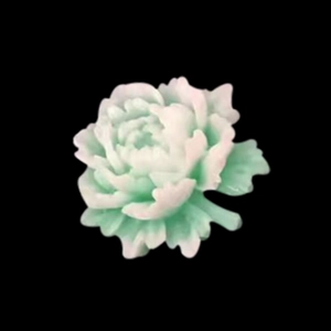 Detailed macro view of a 3D blooming rose resin mold with green gradient floral texture