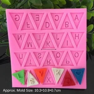 Pink silicone alphabet triangle bunting mold with uppercase letters for cake fondant DIY