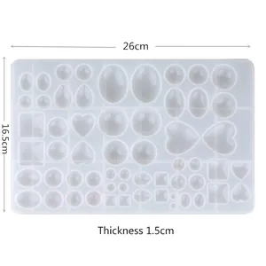 DIY silicone mold with heart and drop shapes for resin jewelry casting, 26x16.5x1.5cm size