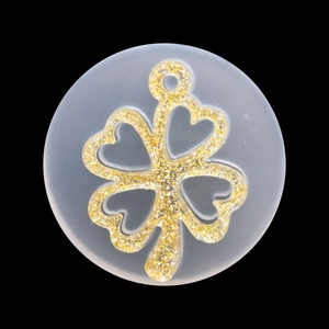 Translucent silicone four-leaf clover mold with glitter for DIY pendant jewelry making