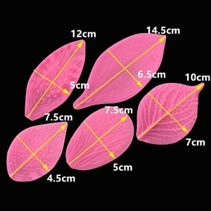5-piece pink silicone fondant mold set with realistic leaf and petal vein textures