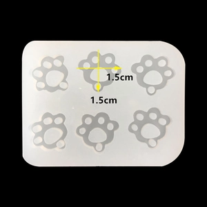 Translucent cat paw silicone mold with 6 holes, each measuring 1.5x1.5cm for DIY crafts