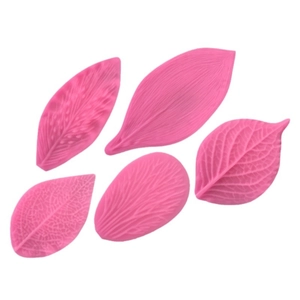 5-piece pink silicone fondant molds featuring realistic leaf and petal vein textures