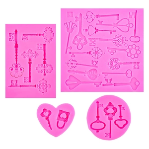 Set moldes silicona rosa con llaves vintage para decoración de tartas y DIY