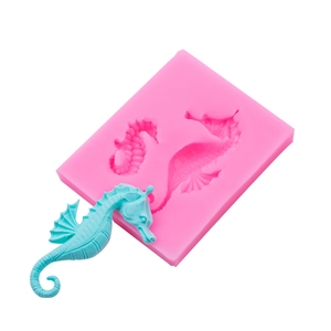 Pink silicone seahorse mold for fondant and chocolate with 3D marine details