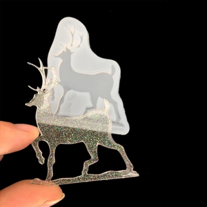 DIY laser glitter deer epoxy resin mold with translucent white silicone tool for pendants
