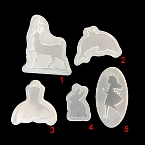 5-piece set of cartoon animal silicone molds including deer, dolphin, and rabbit shapes