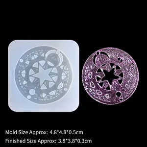 Magic circle silicone mold for resin casting with purple glitter star pendant sample