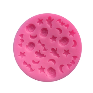Stampo in silicone rosa per fondant di Halloween con pipistrello, zucca, luna e stelle