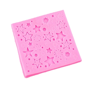 Pink square silicone mold with star patterns for fondant chocolate and baking decoration