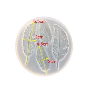 Silicone feather mold for DIY resin crafts with detailed texture measurements shown