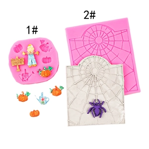 Halloween silicone fondant molds set with pumpkin, scarecrow and spider web designs