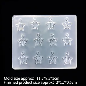 12 Zodiac star-shaped silicone mold for resin pendants with size specifications