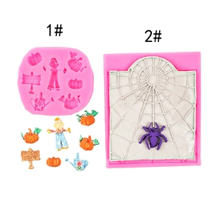Halloween silicone molds featuring pumpkin patch designs and a detailed spider web pattern