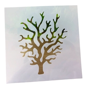 White flexible plastic stencil with a coral or tree branch design for DIY painting projects