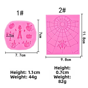 Pink silicone fondant molds with Halloween pumpkin, scarecrow and spider web designs