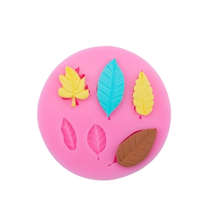 Pink leaf-shaped silicone fondant mold for cake baking and chocolate decoration
