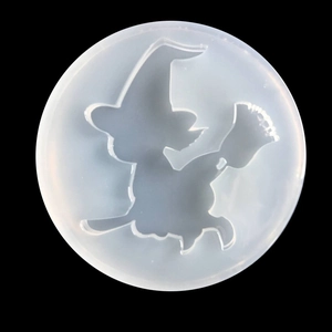 Silicone mold for resin with Halloween witch on a broomstick silhouette design