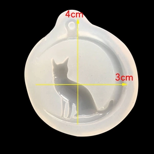 Detailed view of cat-shaped silicone mold for DIY pendants with size measurements
