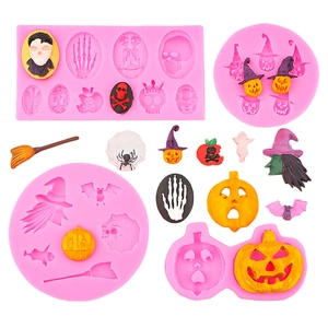 Halloween silicone molds set with pumpkin, skull, and ghost designs for resin or chocolate