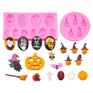 Halloween silicone molds set for pumpkin skull and bat resin crafts or cake decoration