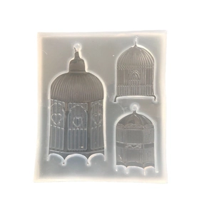 European vintage birdcage silicone resin mold with three detailed cage patterns for jewelry