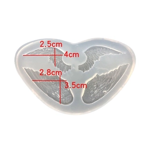 DIY angel wing silicone mold for resin craft with detailed feather texture and measurements