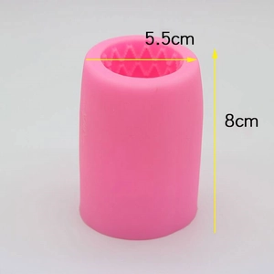 Detailed view of pink silicone vase mold featuring internal serrated texture with 8cm height