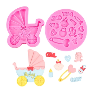 Baby shower silicone mold set for strollers and bottles for fondant cake decorating