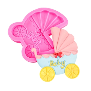 Pink silicone baby stroller fondant mold for cake decorating and DIY chocolate crafts