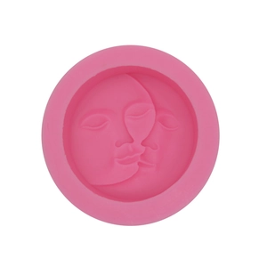 Pink round silicone moon face mold for handmade soap, candles, and cake baking crafts