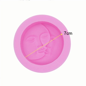 Pink silicone round moon face mold for handmade soap and cakes, 7cm diameter size