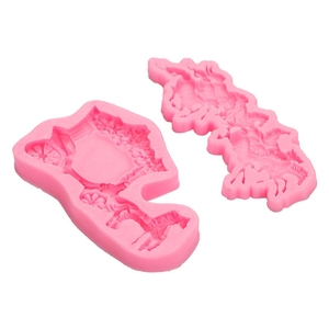Set de moldes de silicona rosa de carruaje de boda y carrusel para fondant