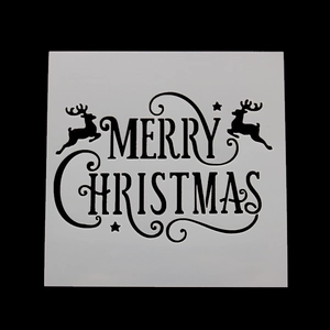 White Merry Christmas stencils for drawing with reindeer designs for holiday decoration