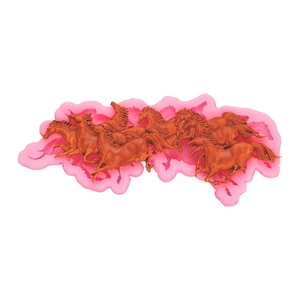 Molde de silicona rosa con diseño de ocho caballos al galope para fondant y manualidades