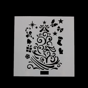 Christmas hollow painting stencil with Christmas tree and festive icons on black background