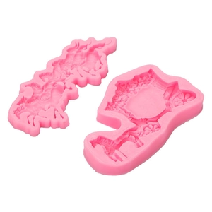 Juego de moldes de silicona rosa para fondant con unicornio y marco floral decorativo