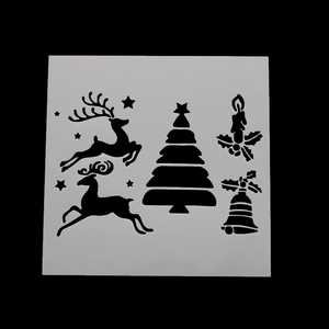 Hollow Christmas drawing template featuring reindeer, tree, and candle motifs